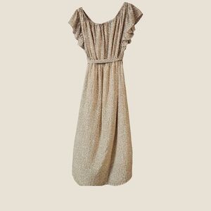 NWOT All in Favor Floral Midi Dress in Cream and Brown Sz S